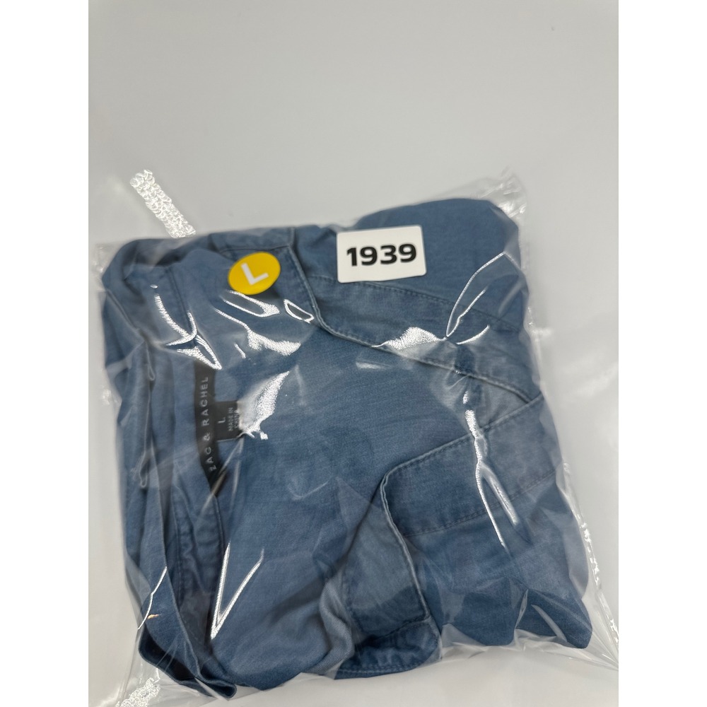 Zac & Rachel Womens Blue Denim Tunic Top 3/4 Sleeve Button Back L NWT - Picture 7 of 7